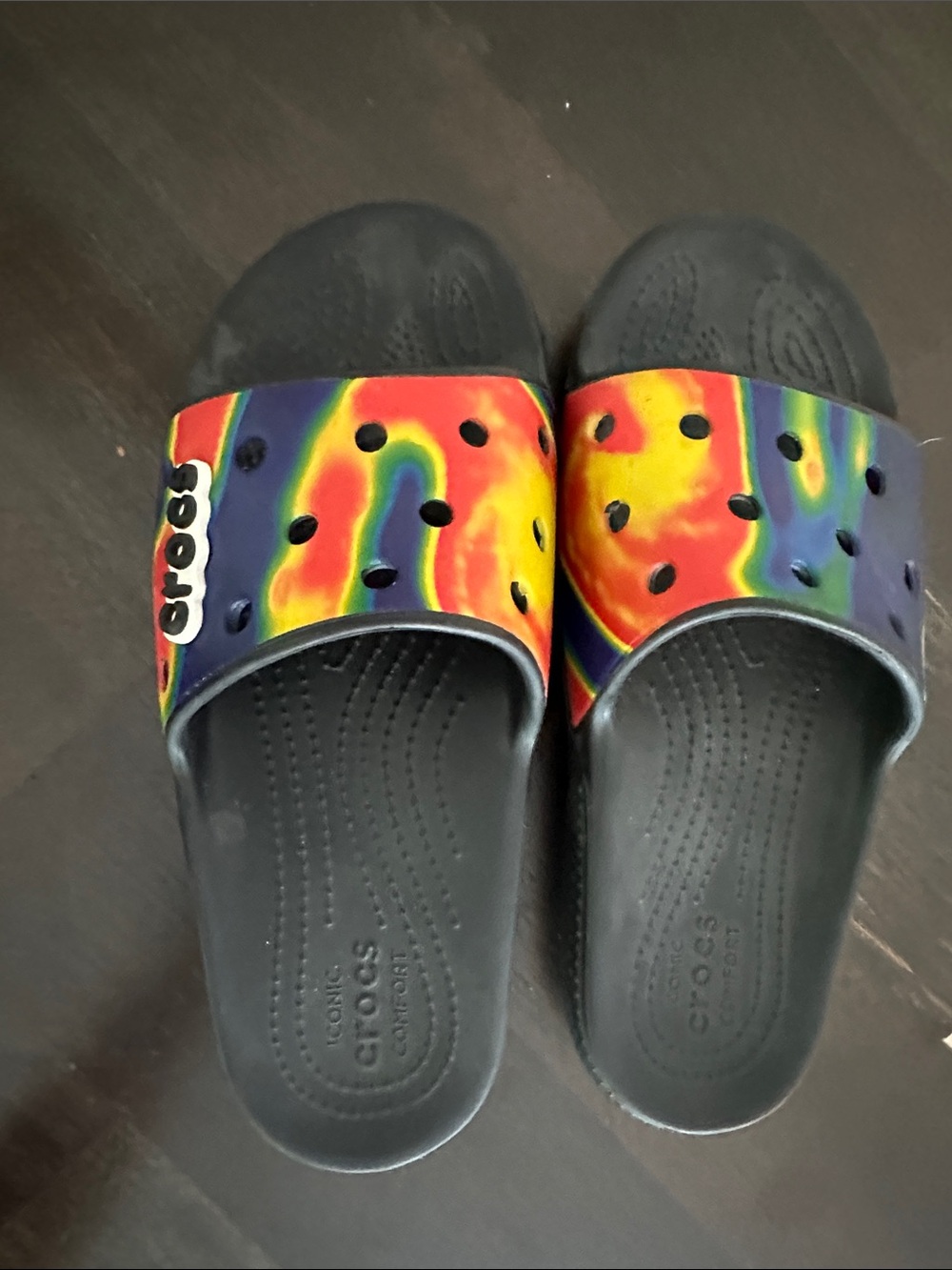 CROCS Rainbow Tie-Dye Slide Sandals - M5 W7